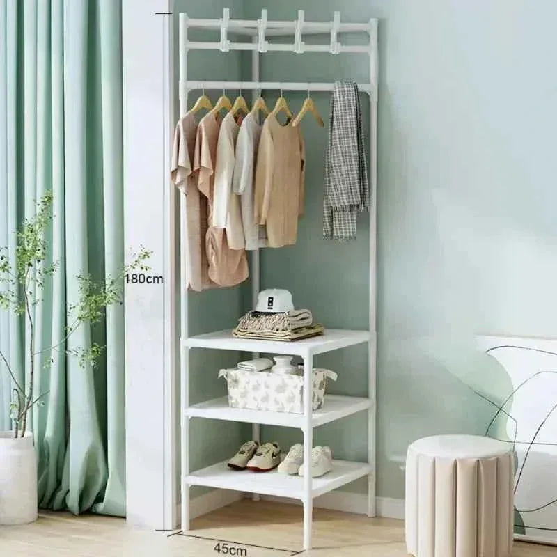 Bedroom Corner Clothes Rack - Multi-Layer Stand Hanger for Clothes and Coats Storage