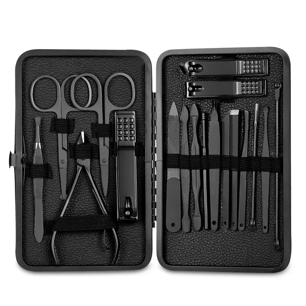 18 Pcs Black Nail Kit Box – Professional Manicure & Pedicure Set - Clarify.pk