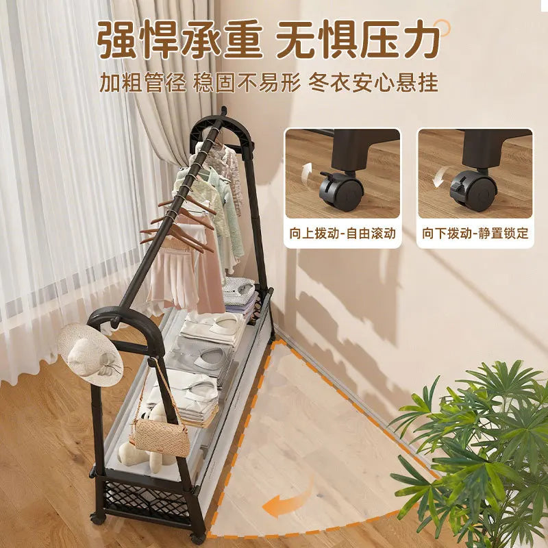 Minimalist Heavy Duty Clothing Stand with Bottom Storage & Wheels