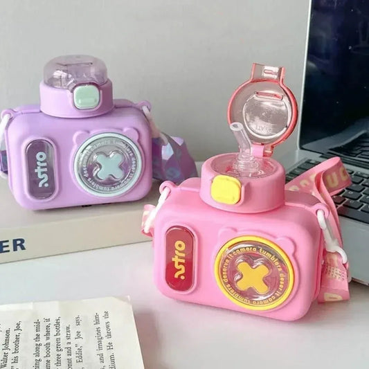 Cartoon 600ml Water Bottle – Leak-Proof with Straw (Random) - Clarify.pk