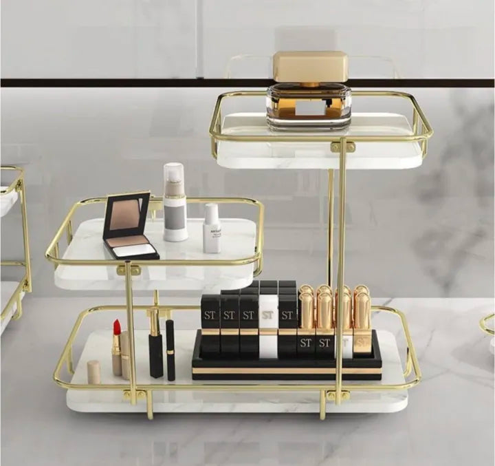 Luxury 2-Tier Marble Style Cosmetics Organizer