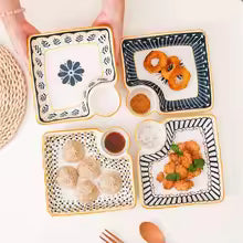 Premium Ceramic Square Serving Tray with Built in Corner Dipping Station