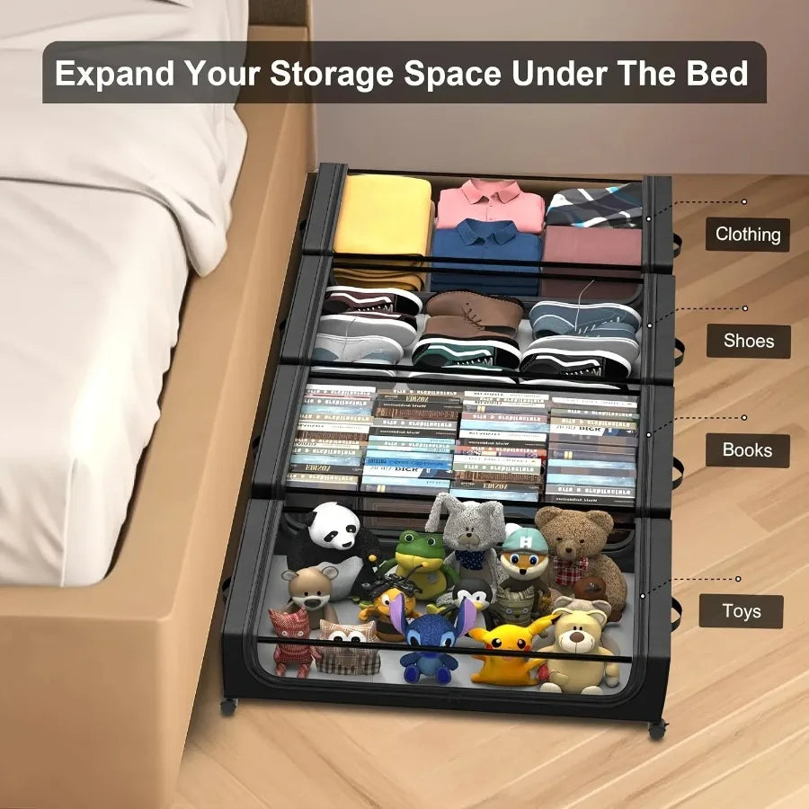 Space-Saving Under Bed Lockers Pull Out Storage with Wheels & Lids Fits Shoes Clothes Ideal for Dorm Bedrooms Storage Box