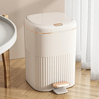 Luxurious Gold-Plated High-End Trash Bin with Dual-Lid One-Touch Open Feature for Living Room Kitchen Bathroom