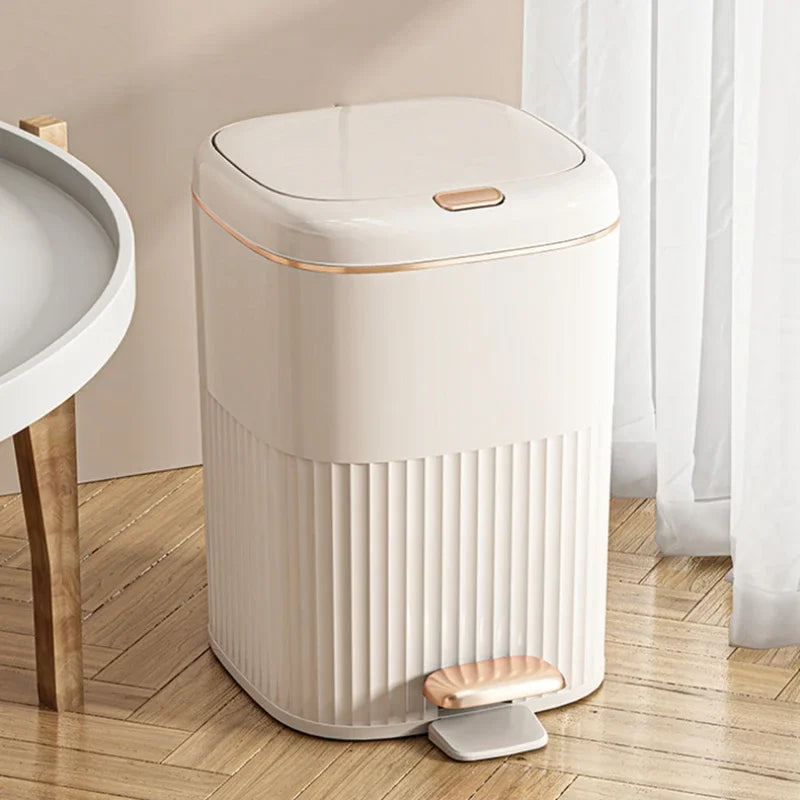 Luxurious Gold-Plated High-End Trash Bin with Dual-Lid One-Touch Open Feature for Living Room Kitchen Bathroom