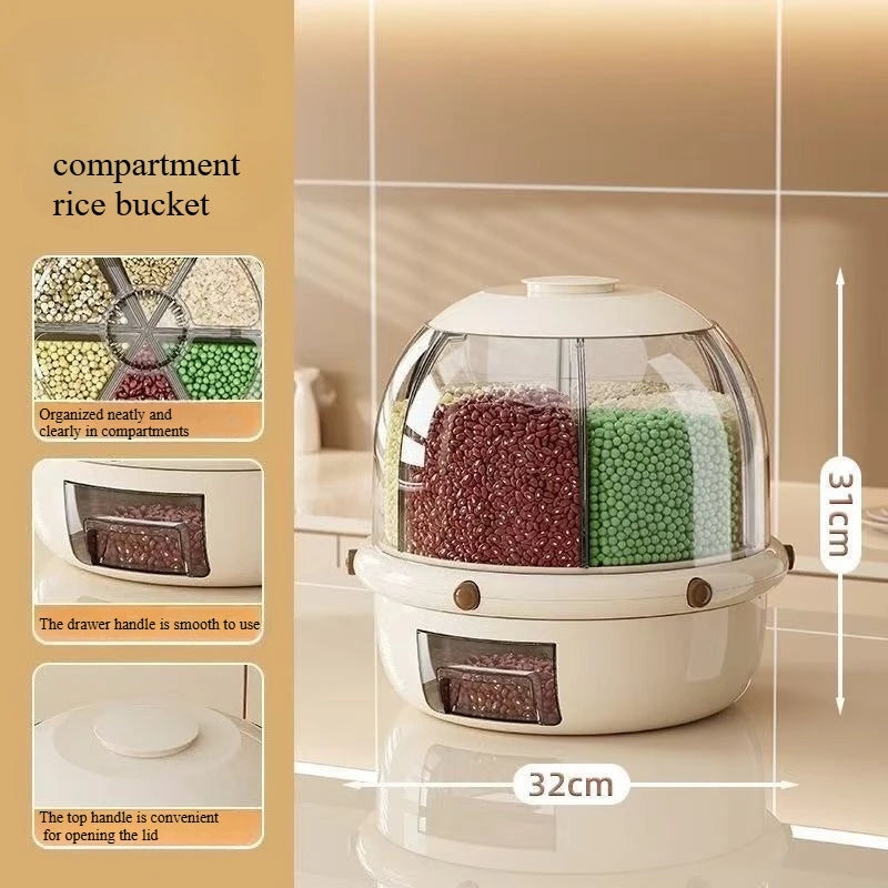 Rotating Rice Bucket Divided Grain Storage Box Kitchen Sealed Rice Jar Household Insect Proof And Moisture Proof Rice
