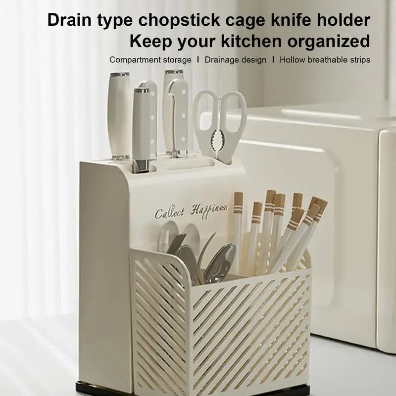 Kitchen Cutlery Holder – Utensil Organizer with Drain Tube