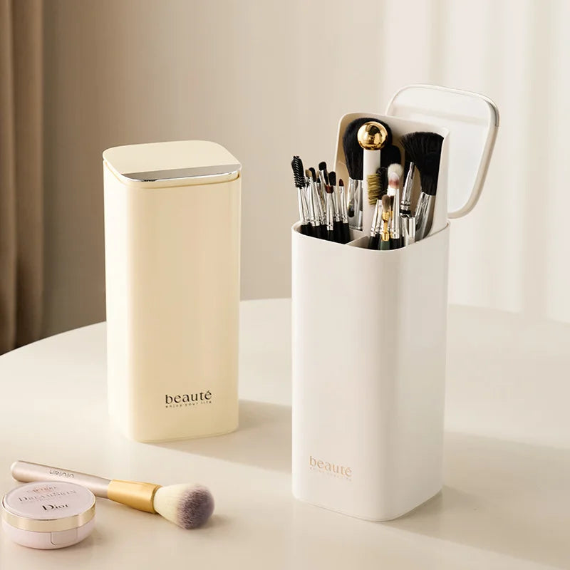 Automatic Lifting Makeup Brush Organizer - 4-Grid Dustproof Cosmetic Tool Bucket