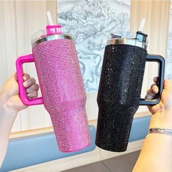 Premium 40oz Rhinestone Bling Tumbler with Handle (Random Color) - Clarify.pk