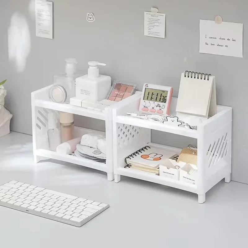 Double Deck Desk Storage Rack - Open Frame Office Organizer