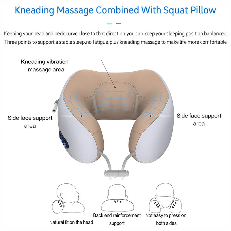 Multifunctional Portable Electric Neck Massager U-Shaped Pillow for Shoulder Cervical Relaxing Use at Home Car Or Outdoor