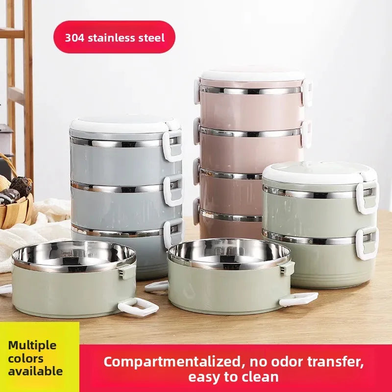 New 304 Stainless Steel Insulated Lunch Box Student Bento Box Office Workers round Dormitory Meal Plate Home Delivery Food Conta