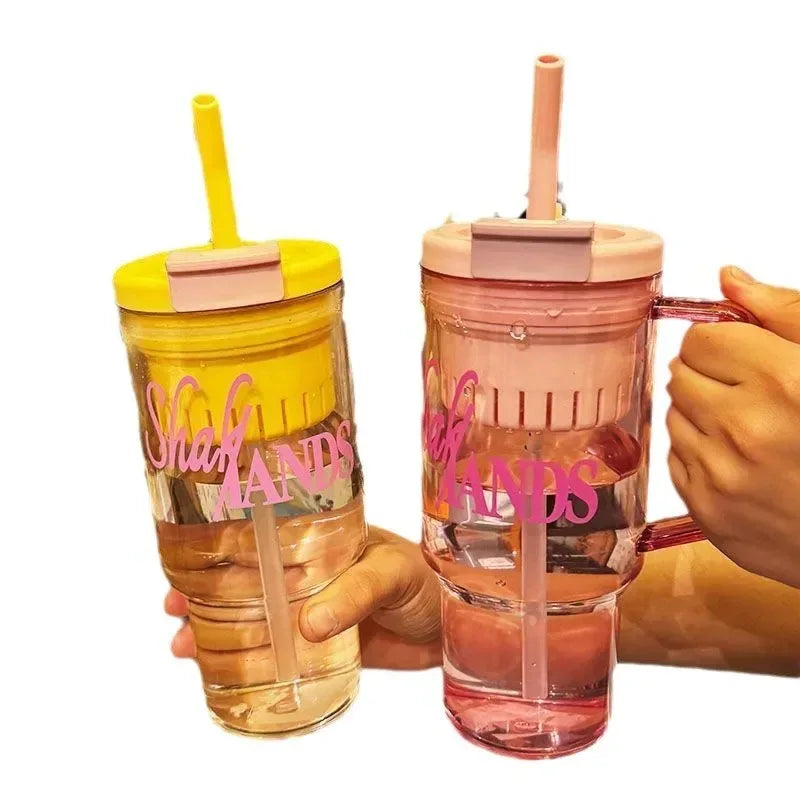 1200ml بڑی صلاحیت والی پانی کی بوتل - ڈوئل اسٹرا کپ (رینڈم کلر)