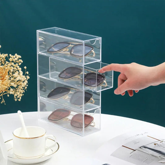 4 Layer Acrylic Sunglasses Storage Box – Transparent Organizer Case - Clarify.pk