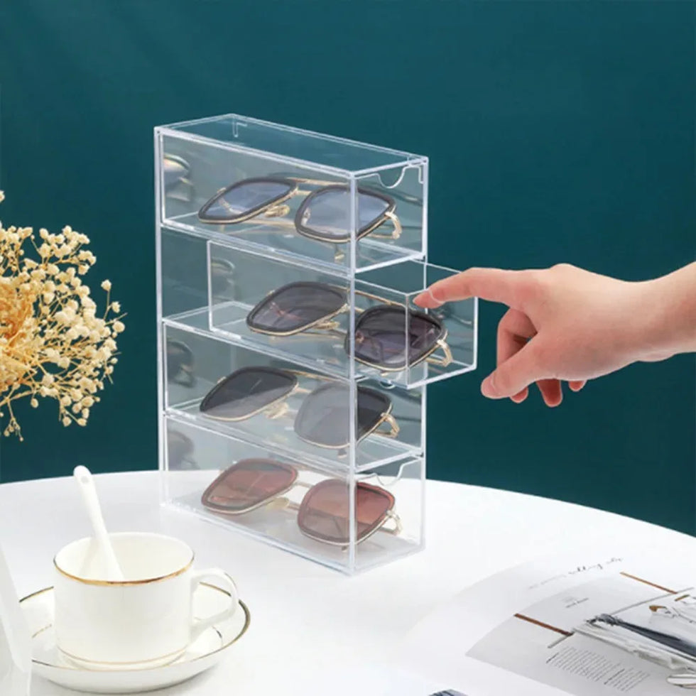 4 Layer Acrylic Sunglasses Storage Box – Transparent Organizer Case - Clarify.pk