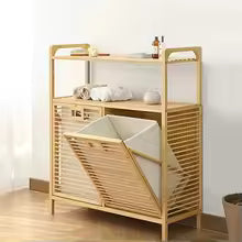 Premium Double-Section Bamboo Laundry Hamper & Storage Rack