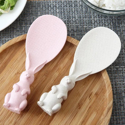 Cartoon Rabbit Rice Spoon Kitchen Wheat Straw Tableware Upright Rice Spoon Household High Temperature Resistant Rice Spoon