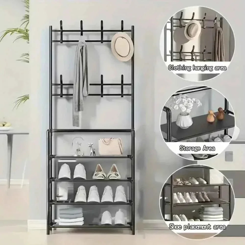 5 Layer Living Room Shoe Rack Multi-Layer Storage Shelf DIY Clothes Hanger Simple Floor-Standing Organizer - Clarify.pk