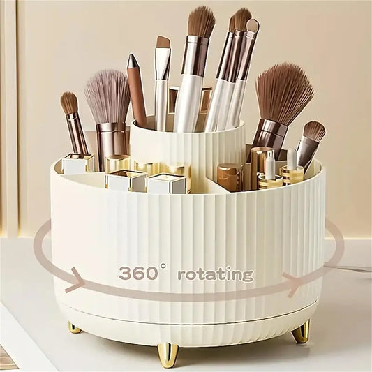 360° Rotating Makeup Organizer – 5-Compartment Cosmetic Holder - Clarify.pk