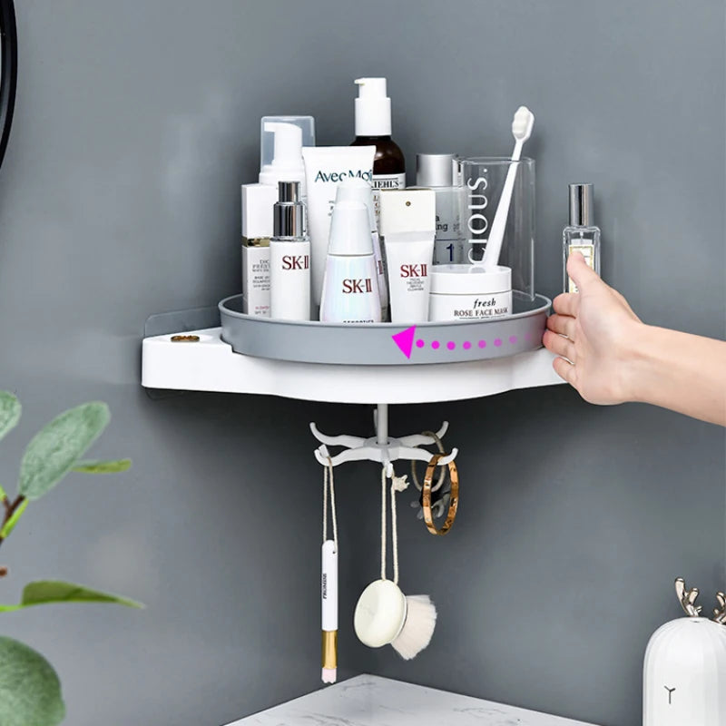 Wall Mounted Rotating Storage Rack Cosmetic Storage Bathroom Organizer For Kitchen Bathroom Accessories Plastic Container Shelf