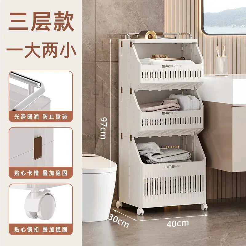 Multi-Layer Dirty Clothes Basket with Wheels – Bathroom Storage - Clarify.pk