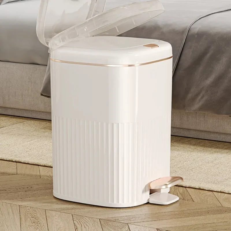 Luxurious Gold-Plated High-End Trash Bin with Dual-Lid One-Touch Open Feature for Living Room Kitchen Bathroom