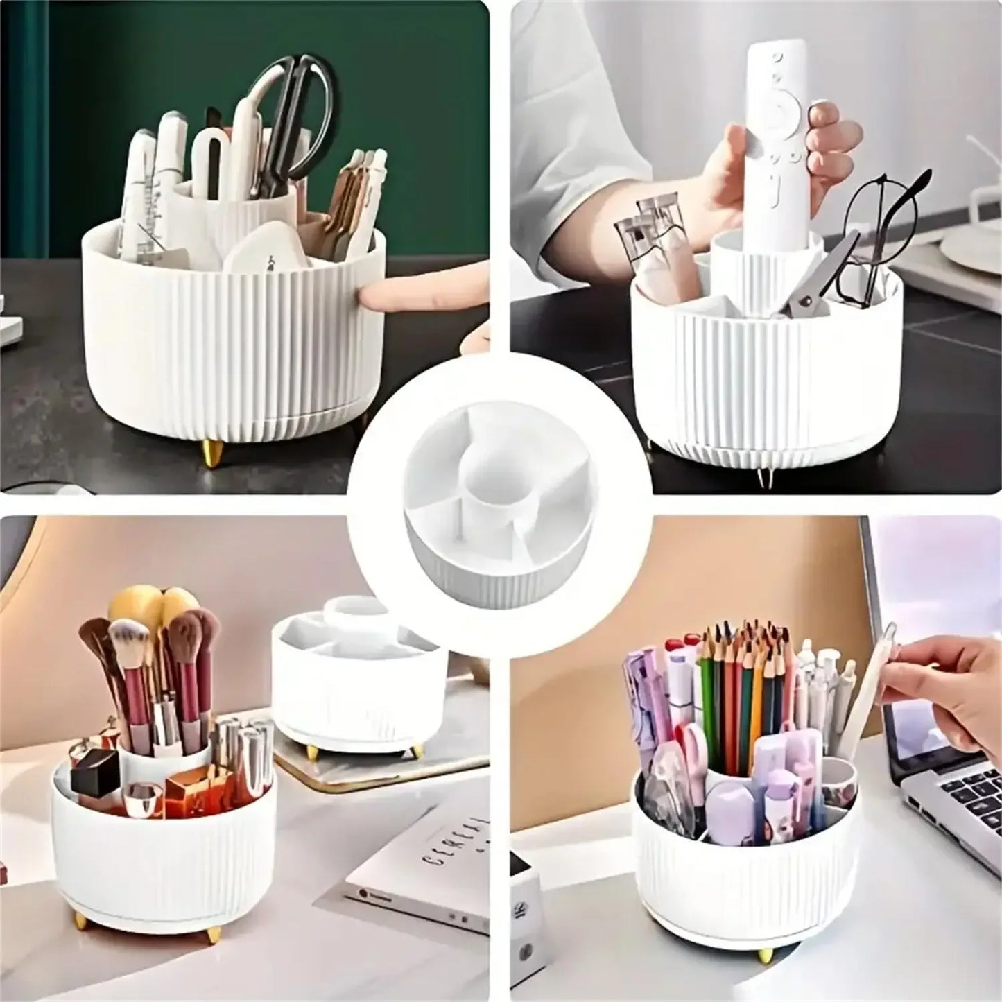 360° Rotating Makeup Organizer – 5-Compartment Cosmetic Holder - Clarify.pk