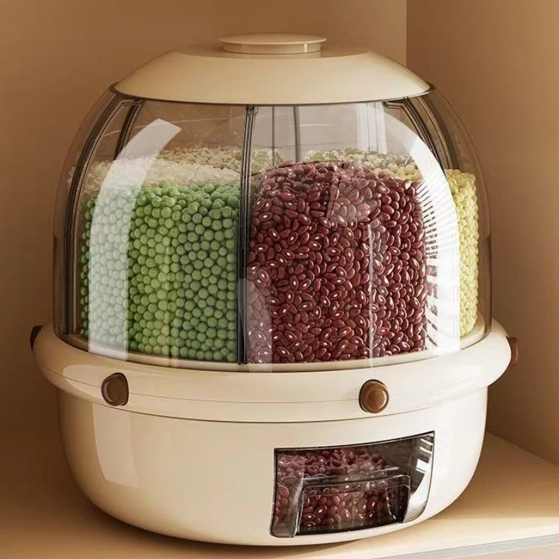 Rotating Rice Bucket Divided Grain Storage Box Kitchen Sealed Rice Jar Household Insect Proof And Moisture Proof Rice