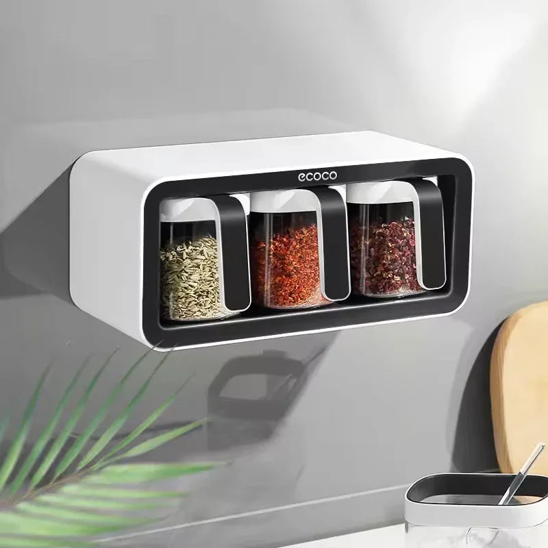 Ecoco Premium Wall-Mounted 3 Spice Box – Kitchen Seasoning Organizer