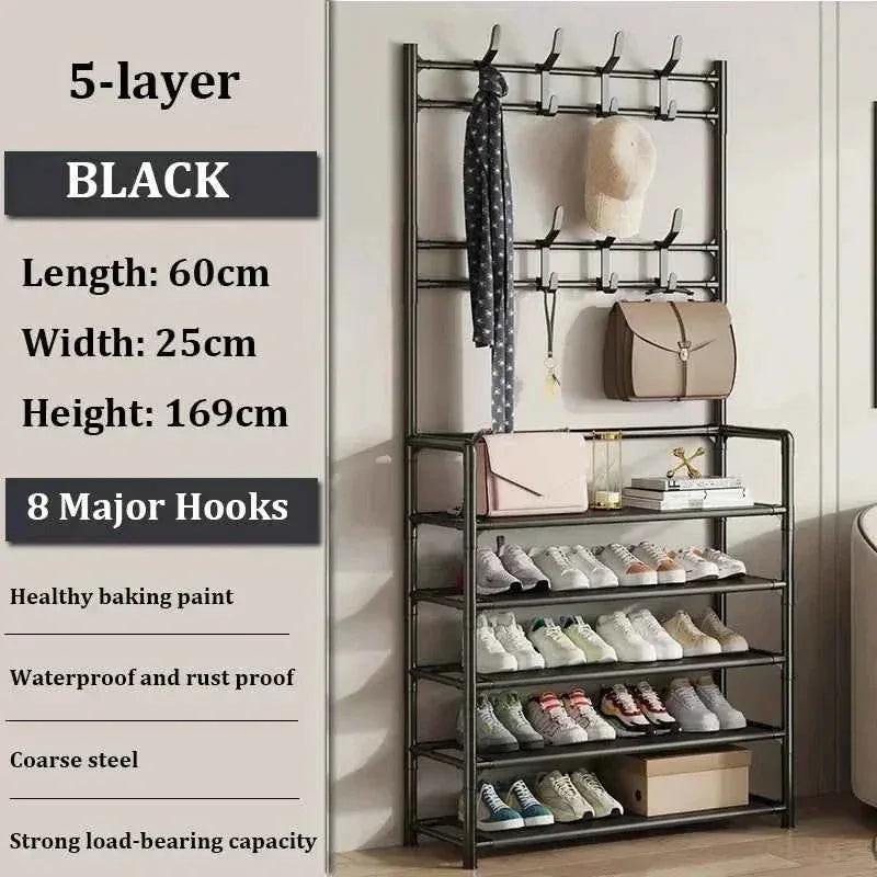 5 Layer Living Room Shoe Rack Multi-Layer Storage Shelf DIY Clothes Hanger Simple Floor-Standing Organizer - Clarify.pk