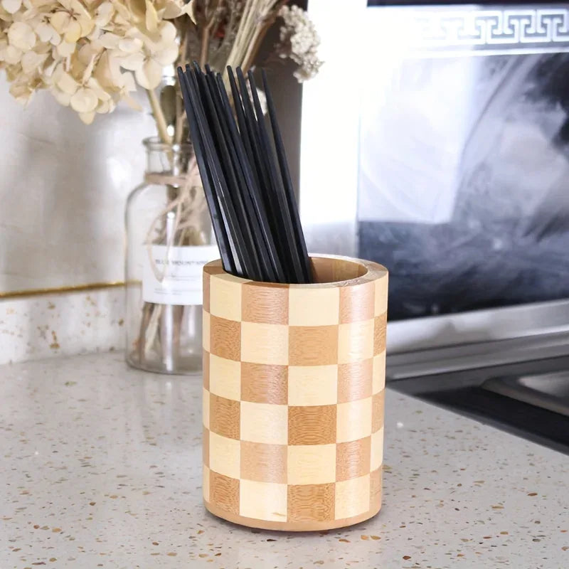 Bamboo Kitchen Utensil Holder – Natural Wood - Clarify.pk