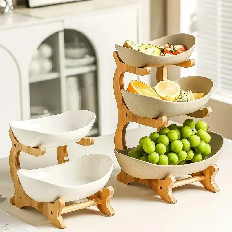 2-Layer Fruit & Snack Plate – Light Luxury Wooden Stand Dish (Random)