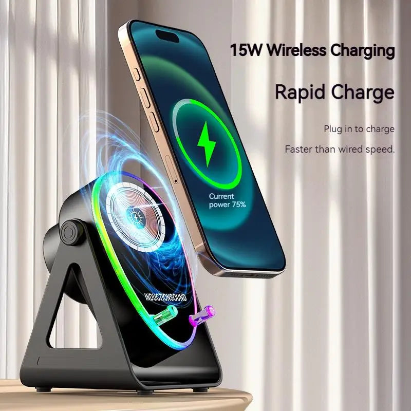 With Wireless Fast Charging Speaker Portable Multi-functional Bluetooth5.3 Phone Holder RGB Lights HIFI Sound Music Player gifts