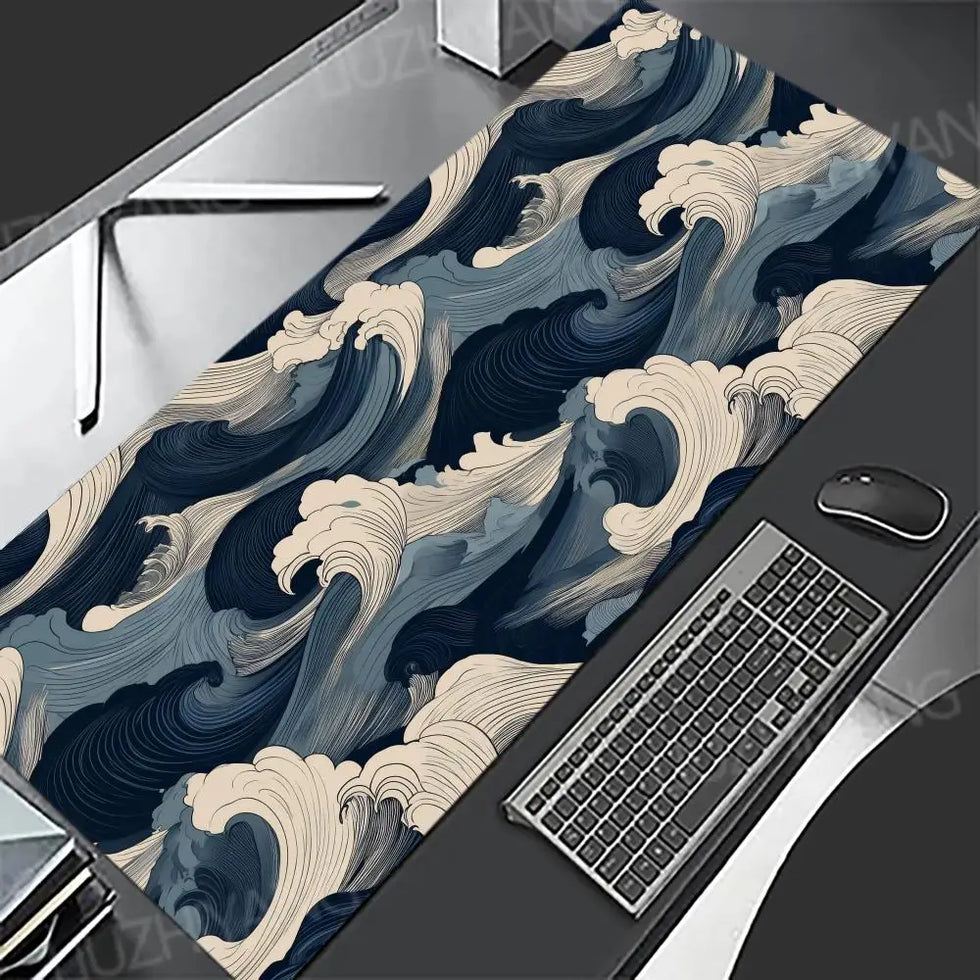 Japanese Blue Waves Art Mouse Pad XXL Gaming Rubber MousePads Large Office Long Mousepad Rubber Table Mat desk Accessories Rug