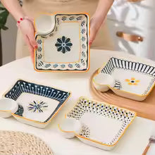 Premium Ceramic Square Serving Tray with Built in Corner Dipping Station