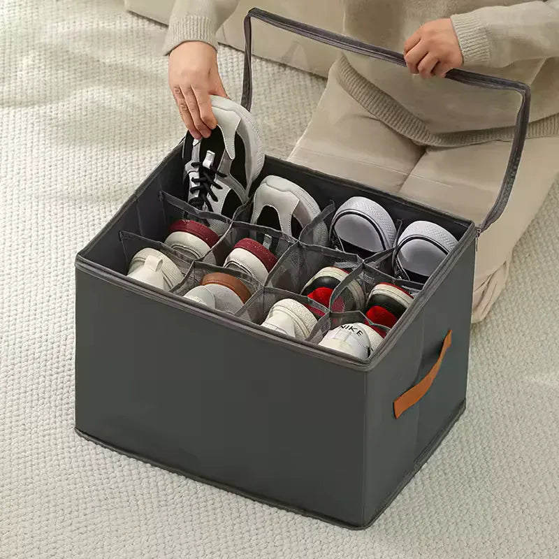 12-Compartment Foldable Shoe Storage Box – Dustproof Closet Organizer with Clear Lid - Clarify.pk