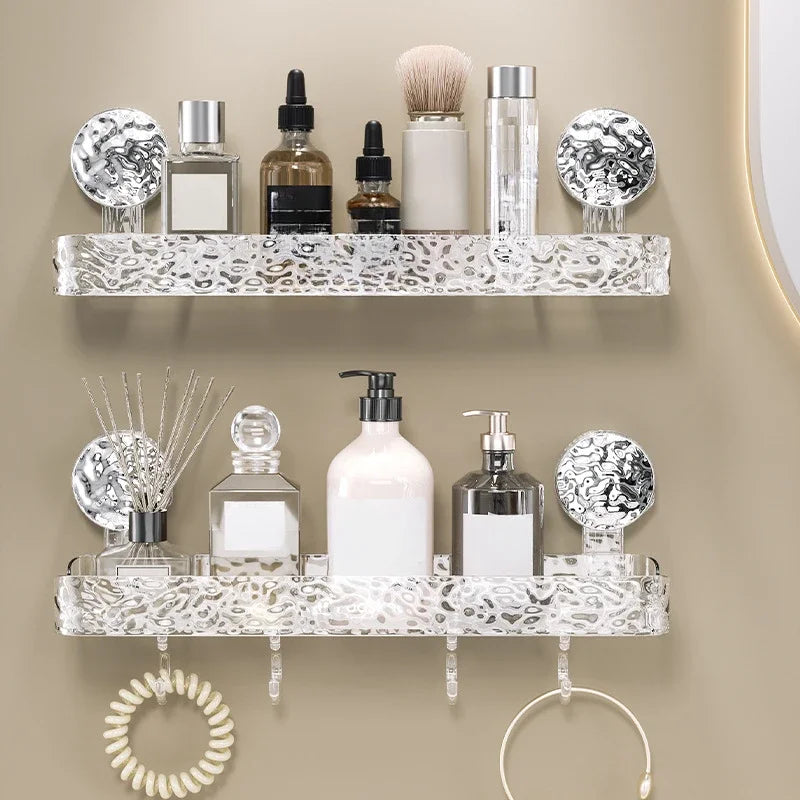 Suction Cup Shower Shelf With Hooks – Heavy-Duty Transparent Organizer