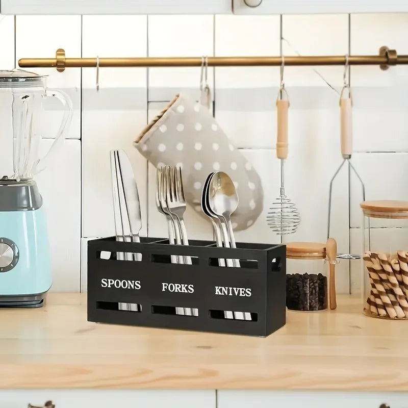 Wooden Cutlery Organizer Box – Multi-Compartment Storage