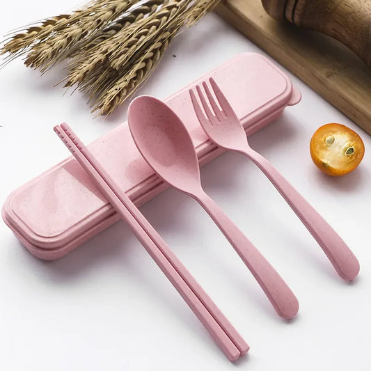 3pcs Portable Tableware Set – Spoon, Fork & Chopsticks (Random Color) - Clarify.pk