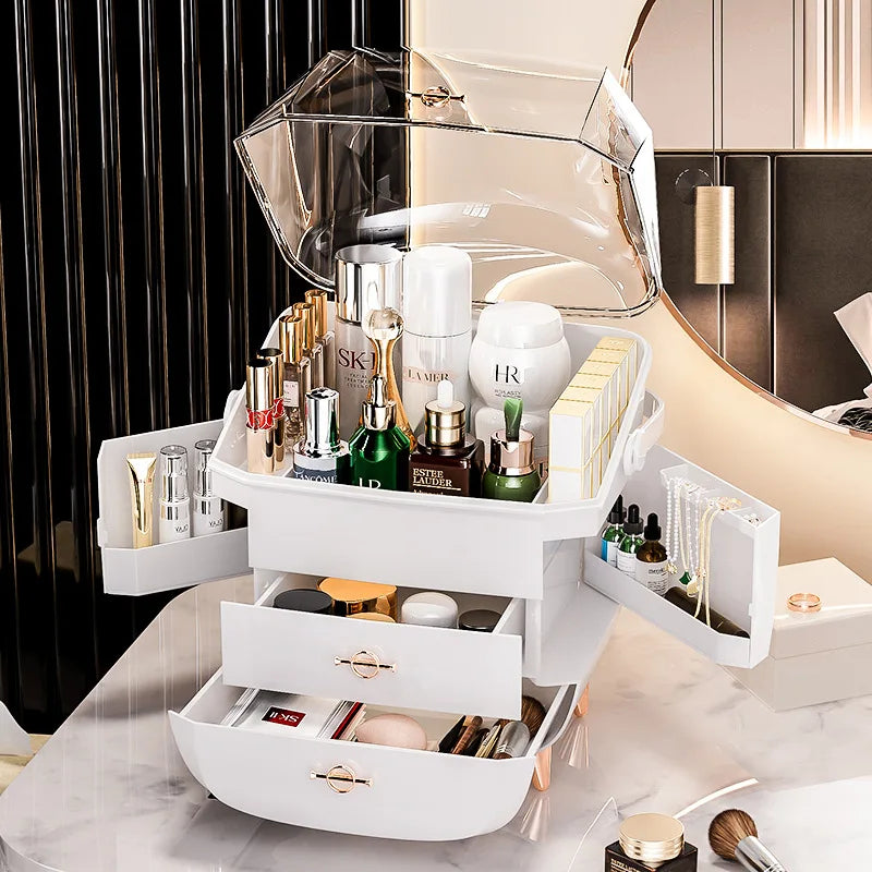 Elite Desktop Makeup Organizer – Large Capacity & Dust-Proof Protection