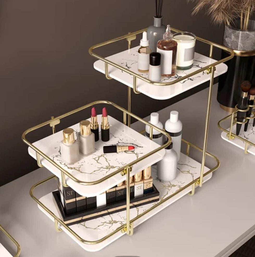 Luxury 2-Tier Marble Style Cosmetics Organizer