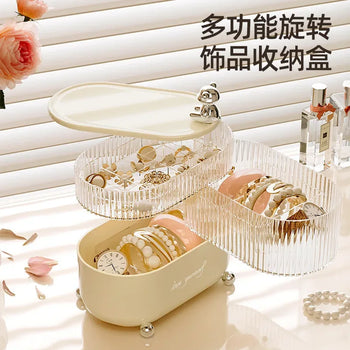 Light Luxury Rotating Storage Box – Dust-Proof Desktop Organizer for Jewelry & Cosmetics - Clarify.pk