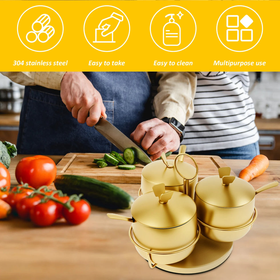 گولڈن سٹینلیس سٹیل 3pcs مسالا کنٹینرز سیٹ 