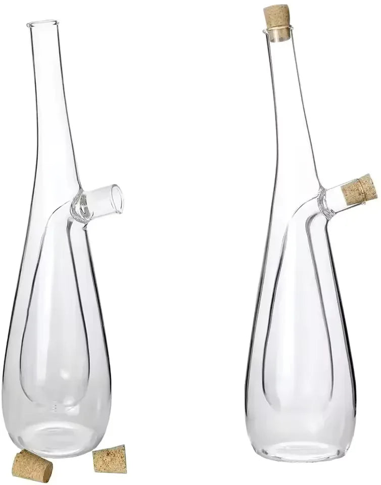 2-in-1 Double Layer Glass Olive Oil & Vinegar Dispenser with Stoppers - Clarify.pk