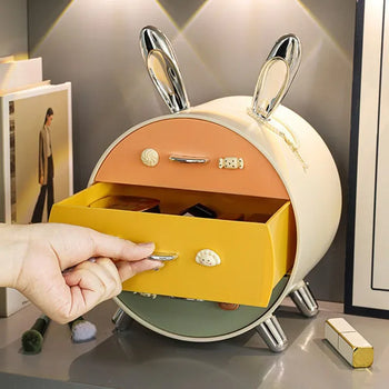 Cartoon Bunny Hairpin Storage Box – Multi-Layer Desk Organizer - Clarify.pk
