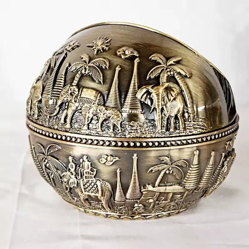 Zinc Alloy Ashtray Metal With Cover Anti-fall Windproof Ashtray Home living Room Tea Room Table Decoration Birthday Gift - Clarify.pk