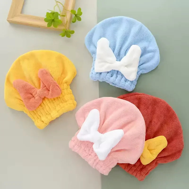 Soft Water-Absorbent Shower Cap with Stylish Bow - Clarify.pk