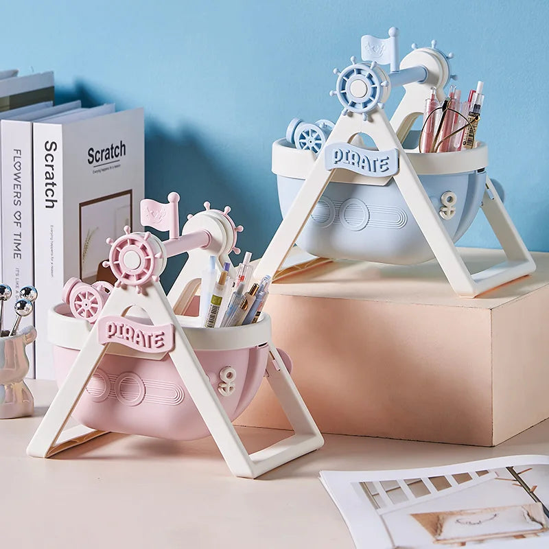 Ship Modeling Desktop Pen Holder Large-capacity Cute Stationery Storage Box Creative Cartoon Pencil Holder Desk Organizer