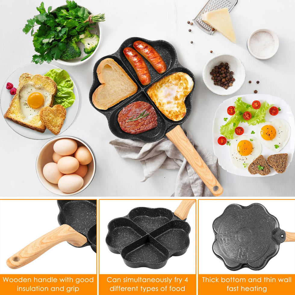 Kitchen Egg Frying Pan Nonstick Egg Frying Pan 4-Cup Heart Easy to Clea Cup Egg Pan for Pancake for Gas Stove Induction Cookware