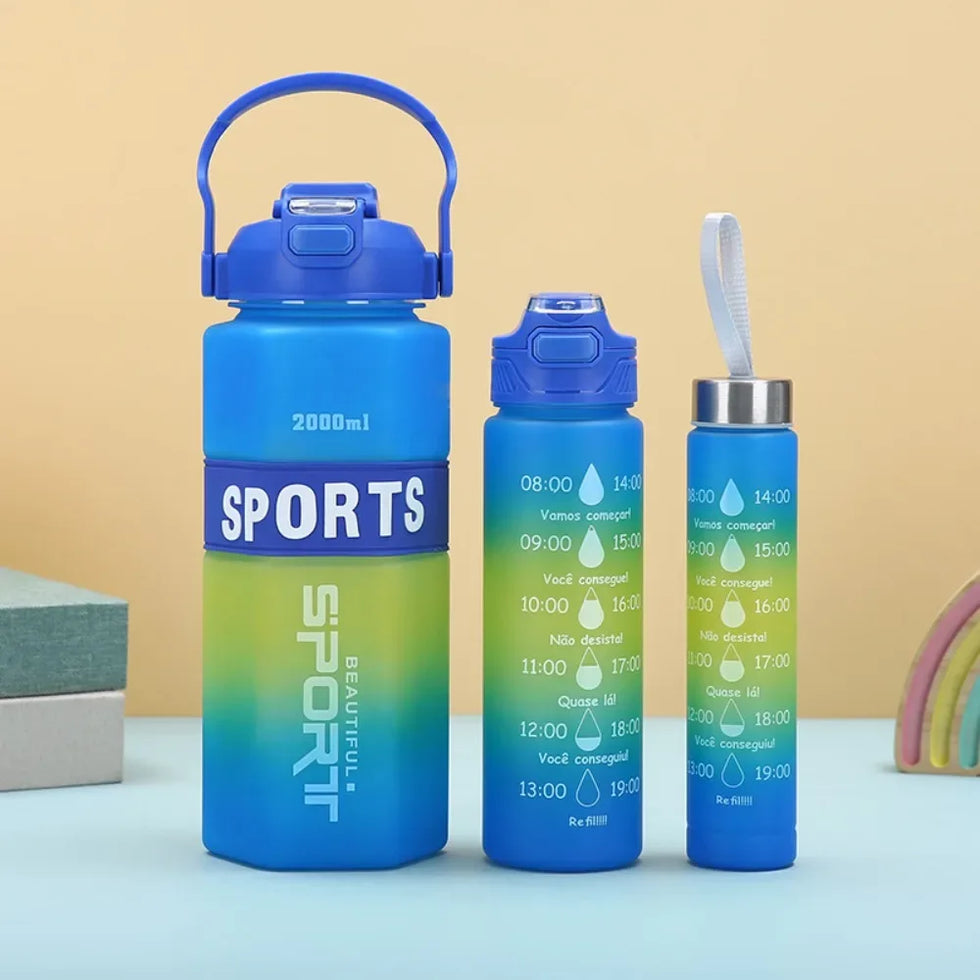 3-Piece Sports Water Bottle Set – Large Capacity Leak-Proof (Random) - Clarify.pk